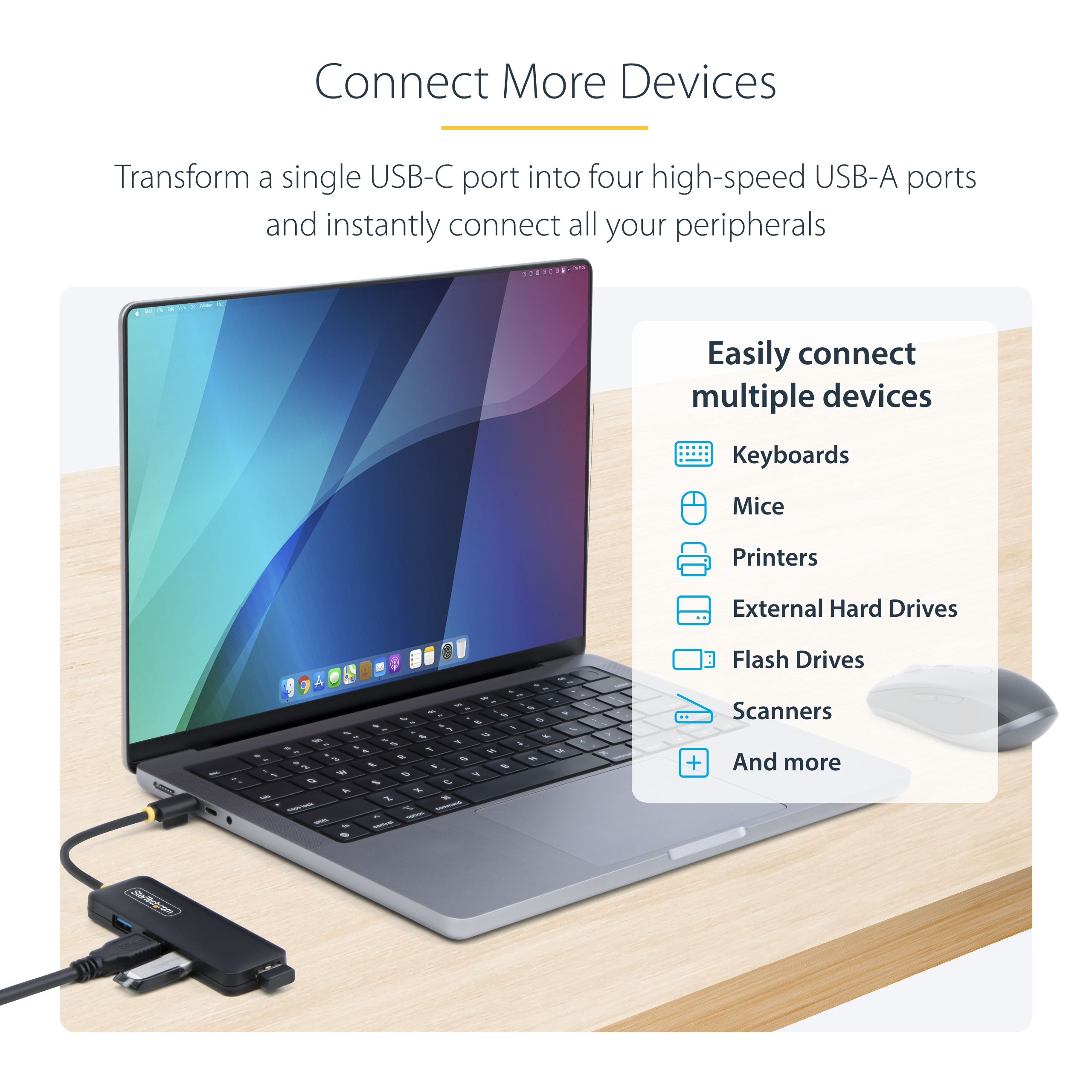 4-Port USB-C Hub Bus Powered 5Gbps