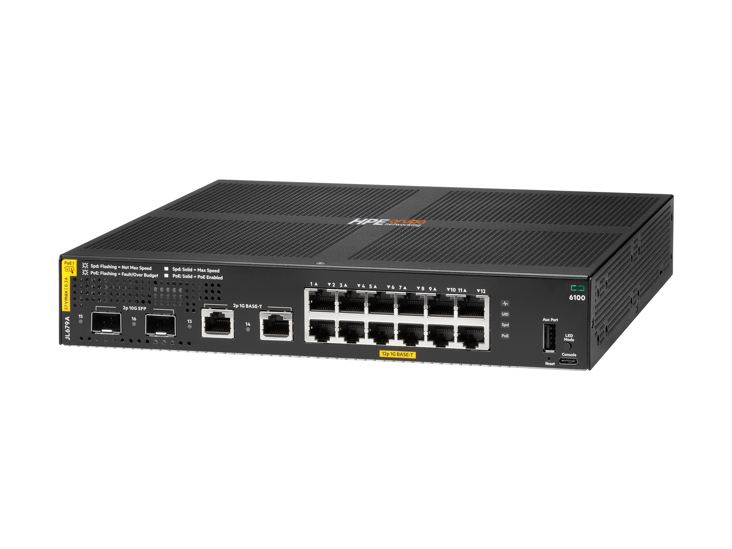 HPE Aruba 6100 12G Class4 2G/2SFP 139W Switch 16-ports 10 Gigabit