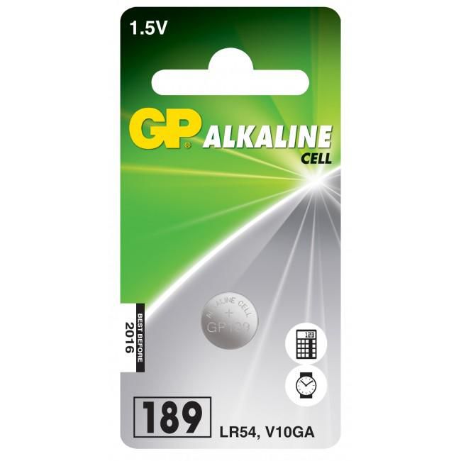 ALKALINE BATTERY AG10 LR54 LR1130 V10GA 1.5V GP BLISTER 1 PACK