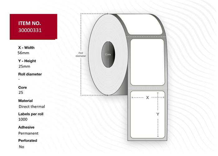Capture Label 56x25 - Core 25. White. Top-coated. DT. Permanent. 1.000 labels per roll. 24 rolls per box
