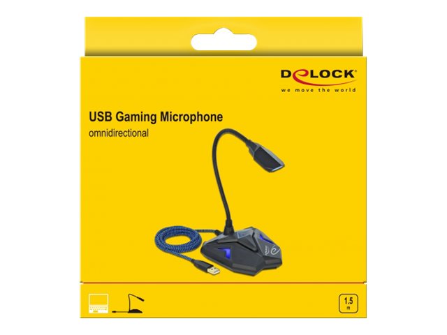 DeLOCK Desktop USB Gaming Microphone with Gooseneck and Mute Button Mikrofon Kablet -30dB Sort Blå
