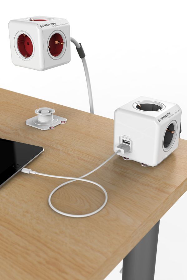 DesignNestAllocacoc Powercube Extended USB 4xDosenCEE7SteckerCEE7 15m weissgrau