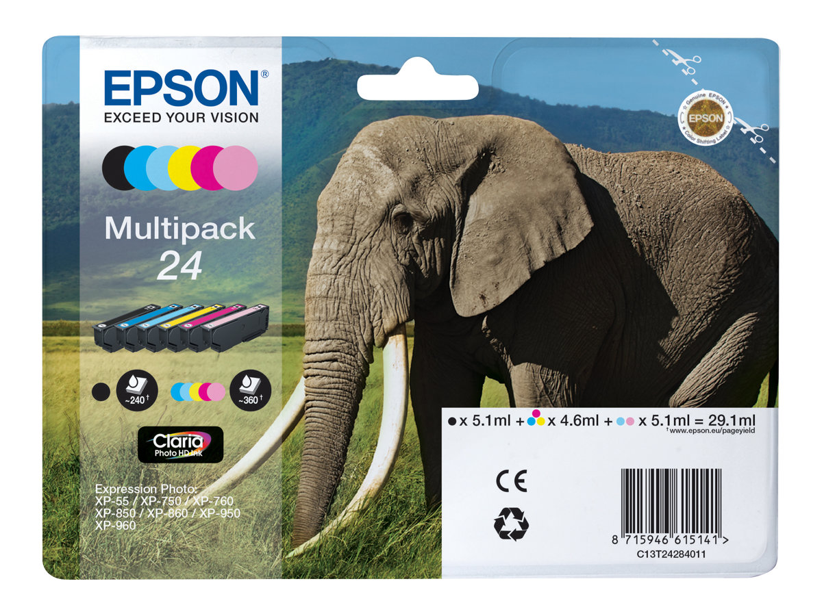 Epson 24 Multipack Sort Gul Cyan Magenta Lys magenta Lys cyan Blæk C13T24284011