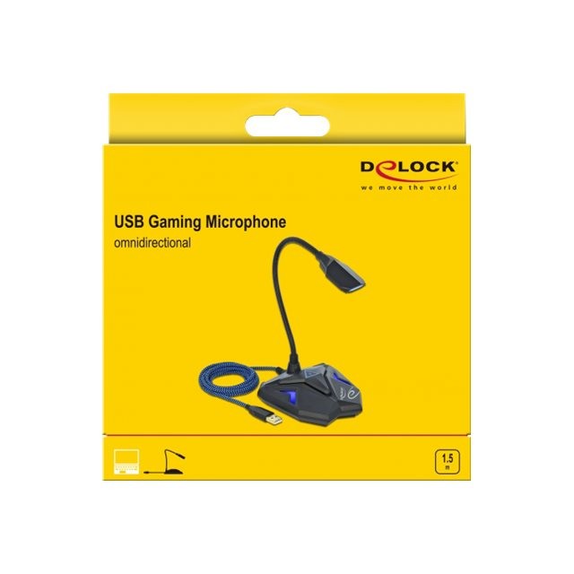 DeLOCK Desktop USB Gaming Microphone with Gooseneck and Mute Button Mikrofon Kablet -30dB Sort Blå