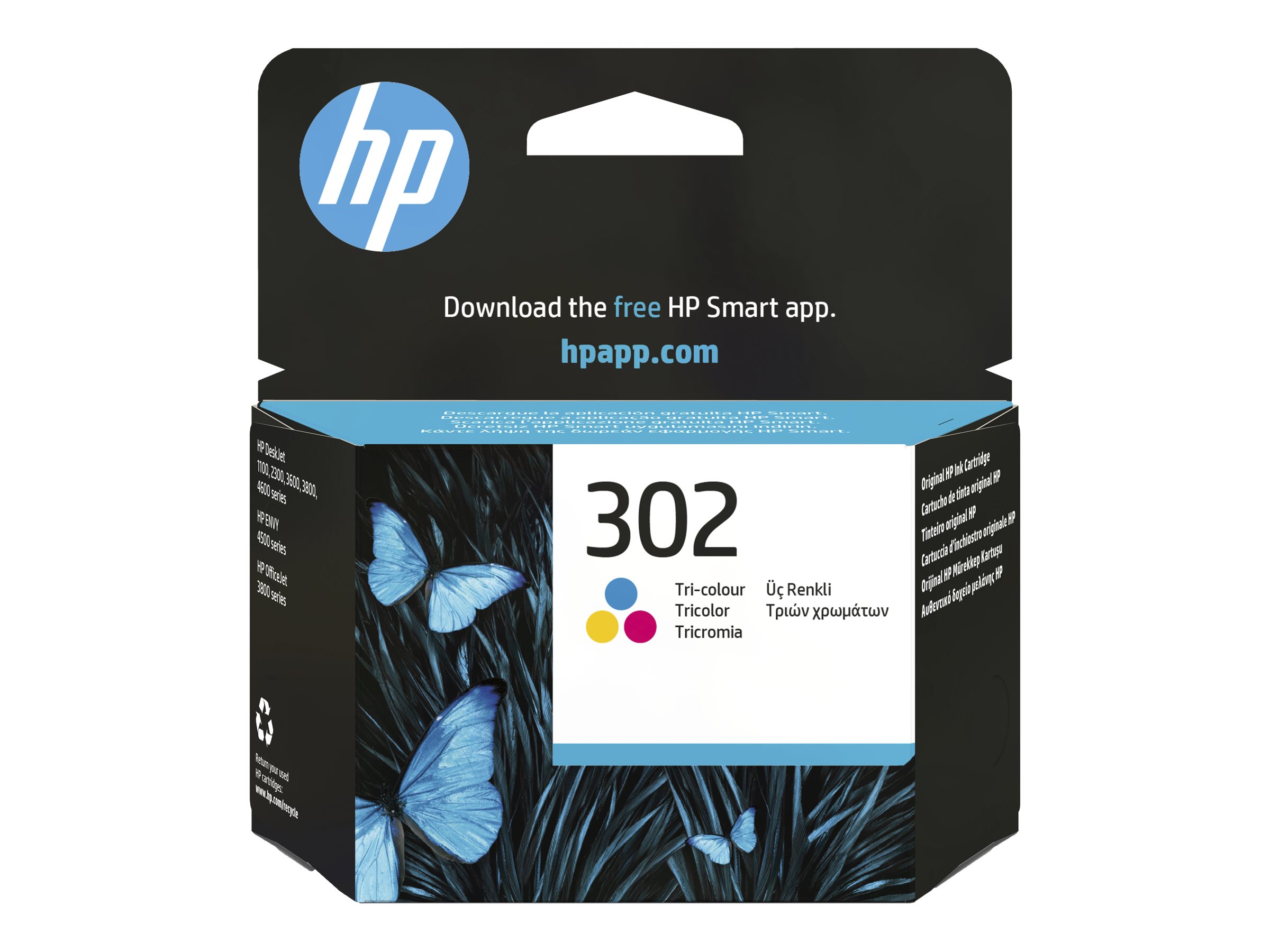 HP 302 Farve (cyan, magenta, gul) 150 sider Blæk F6U65AE