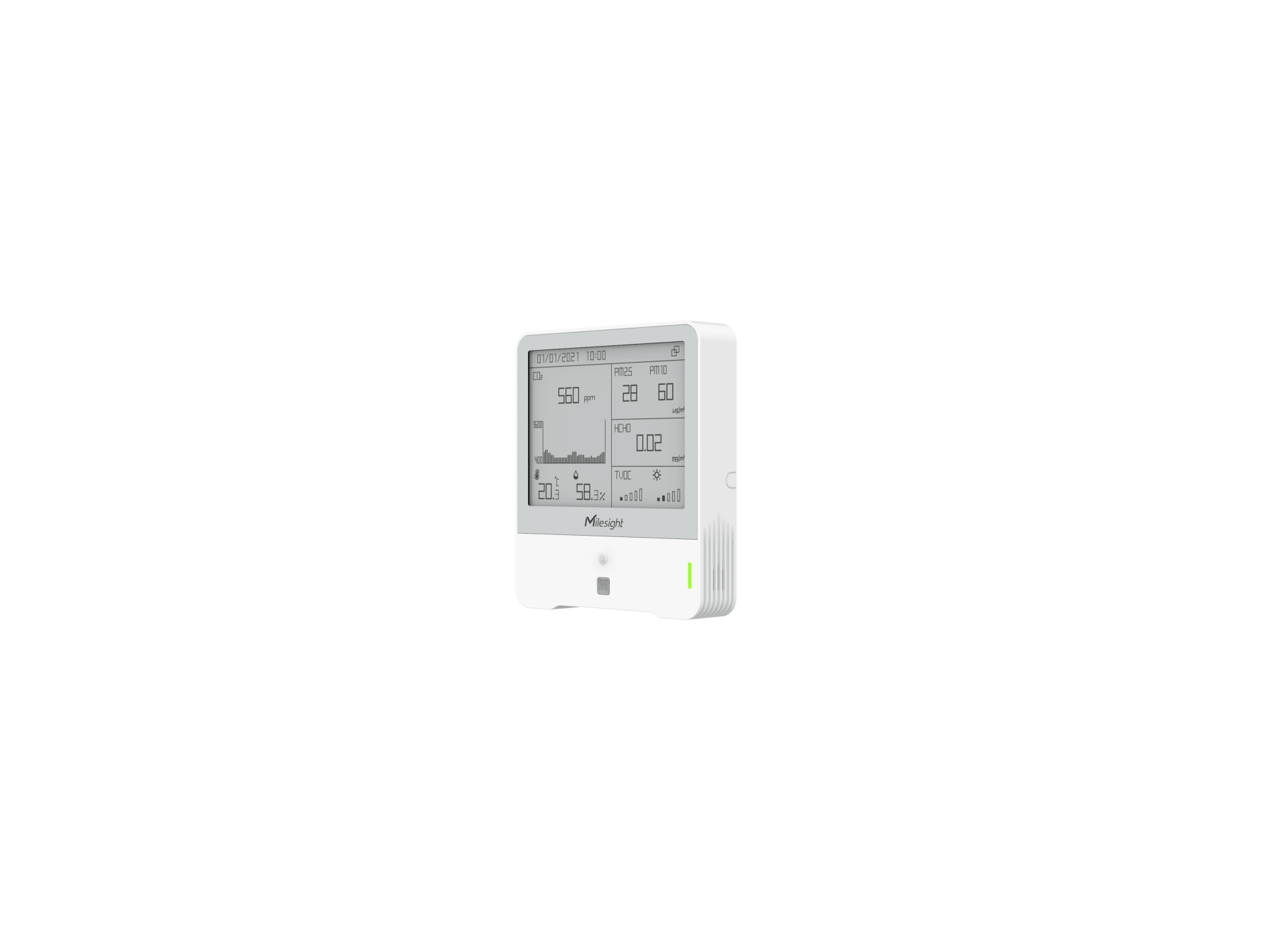 Milesight IoT Indoor Ambience Monitoring Sensor AM319868MO3 LoRaWAN Temp Humidity CO2 PIR Light TVOC hPA PM 25 PM10 O3 EInk